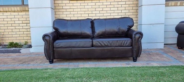 Dark brown genuine leather couch 2 seater