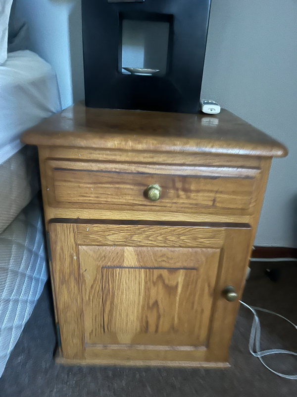 Solid Oak furniture for sale (single bed and mattress) , dresser, table and chair, side stand ,