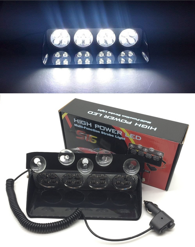 Cool White LED Strobe Flash Vehicle Windscreen Warning Dashboard Light with 16 Modes. Brand NEW