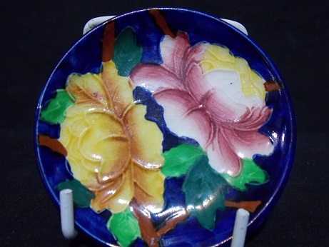 Maling  New Castle on Tine Cobalt Blue with Peonies Stunning Porcelain Pin Dish