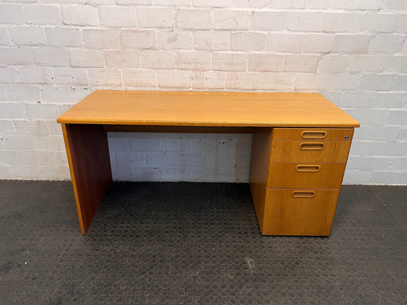 Golden Oak Wooden Four Drawer Desk (RHS)- A48649