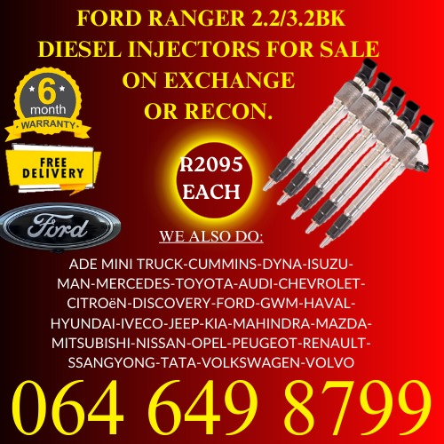 Ford Ranger 2.2/3.2 BK diesel injectors for sale on exchange or to recon