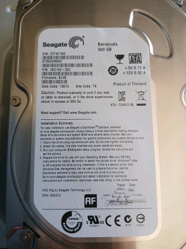 Seagate hardrive and Dvd Rom