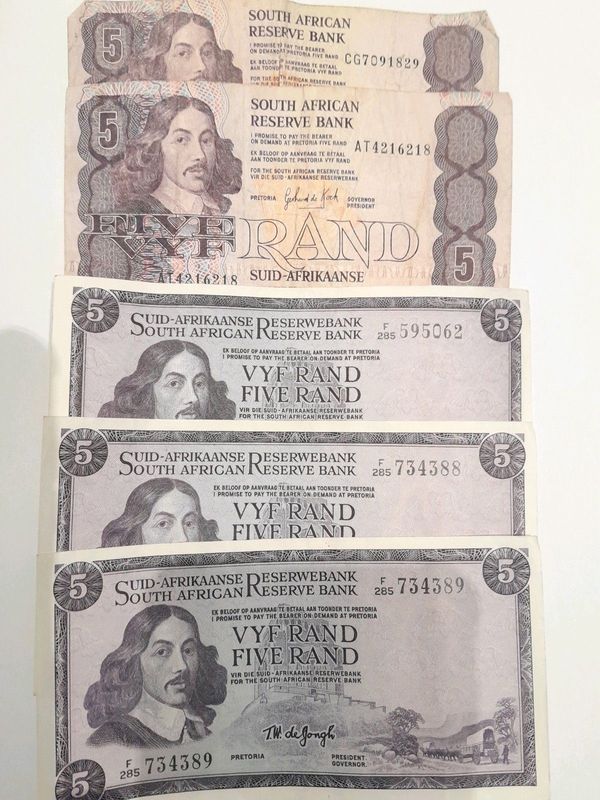 Old South African 5rands notes