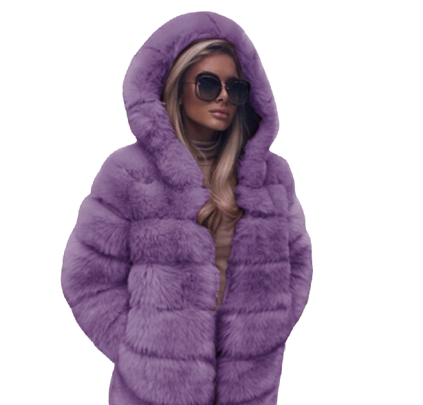 Gently Used Womens Thick Fluffy Shaggy Hooded Faux Fur Jacket - Purple - S Women-