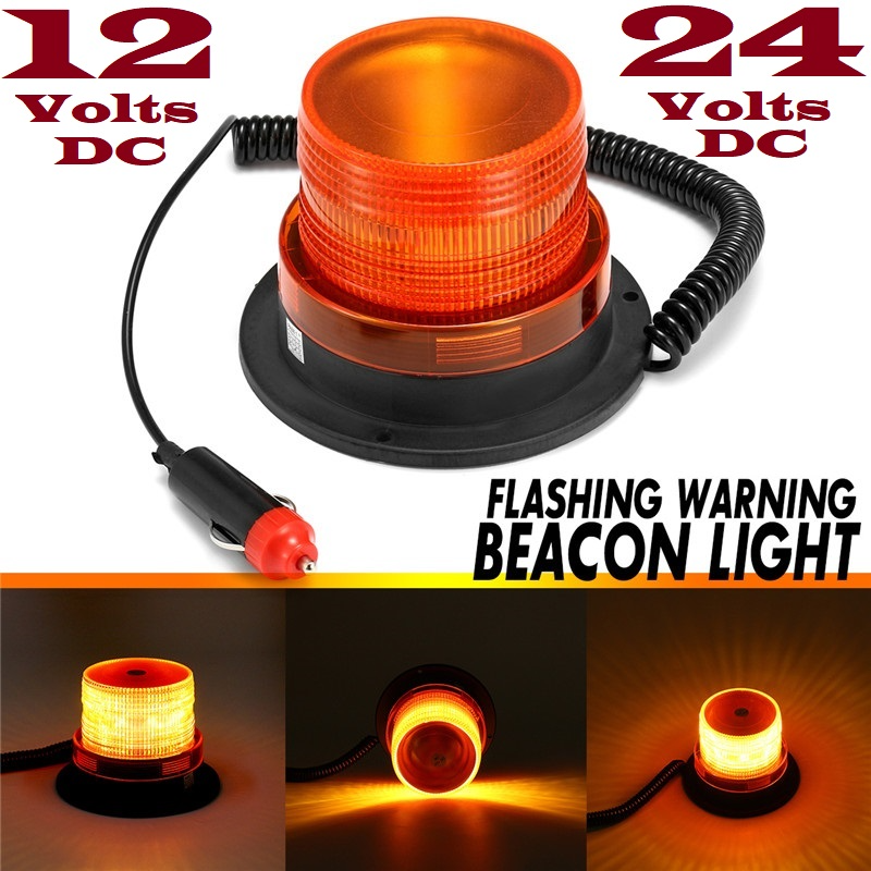 Orange Amber Yellow LED Magnetic Strobe Flash Beacon Light.  Round Magnetic Base. Brand New Products