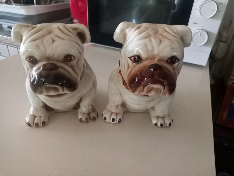 Two bulldog ornaments