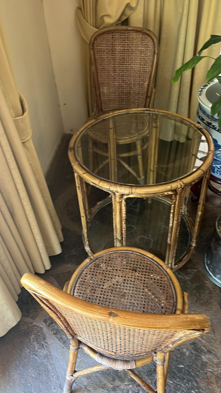 Antique Cane and Rattan table and chairs
