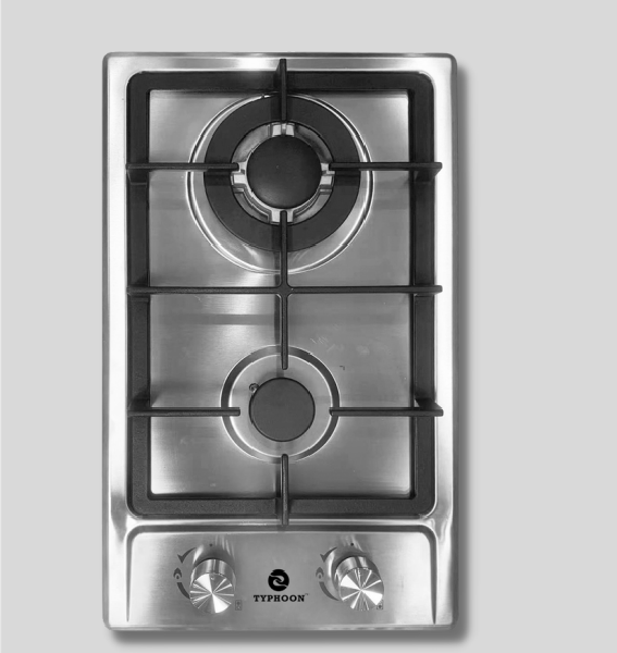 MAY SPECIAL TYPHOON 30CM 2 BURNER STAINLESS-STEEL GAS HOB.