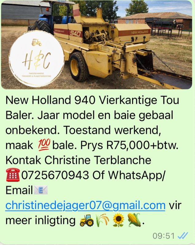 New Holland 940 Vierkantige Tou Baler.