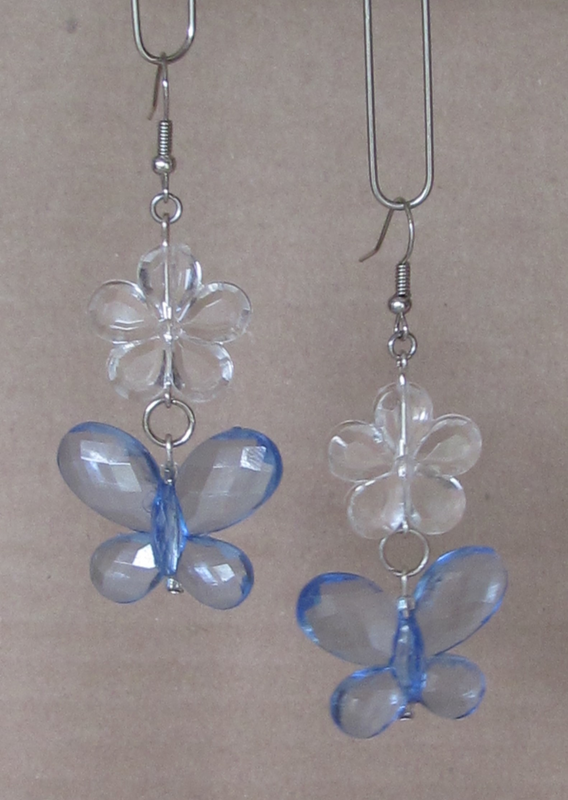 Handmade - Blue Butterfly and Floral Bead Dangle Earrings