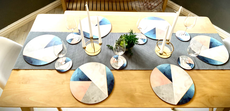 Creative Tops Geometric Palette Round Cork Placemats and Coasters, set of 6 with extra’s