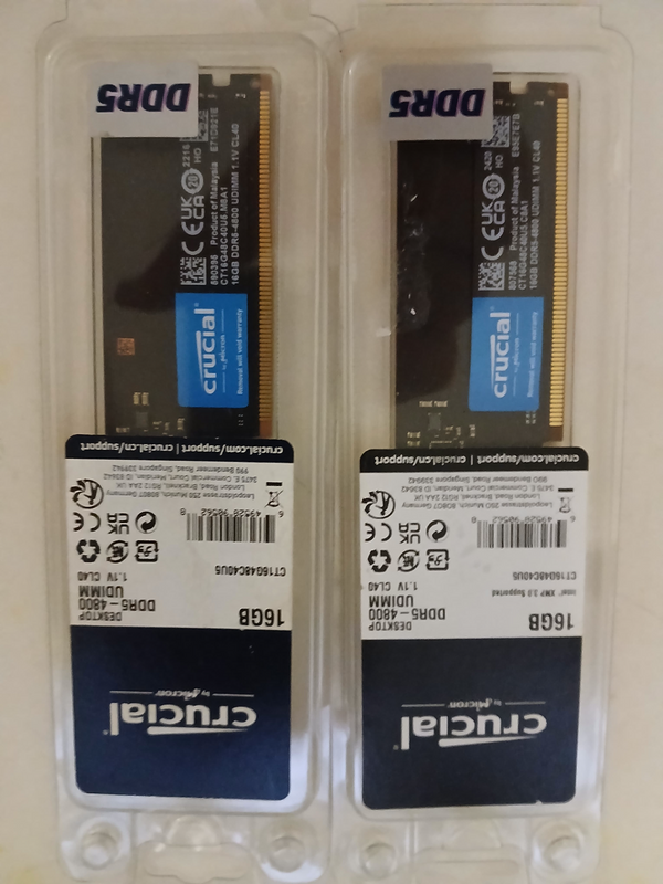 2 X Crucial 16GB DDR5-4800 CL40 UDIMM Desktop Internal Memory