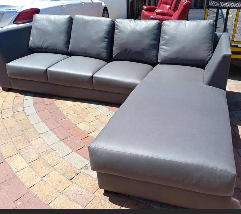 Grey PU Leather L Shape Couch - R 6,500