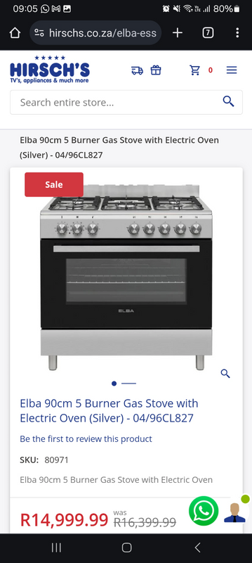 Elba 90cm 5 Burner Gas Stove with Electric Oven (Silver) - 04/96CL827