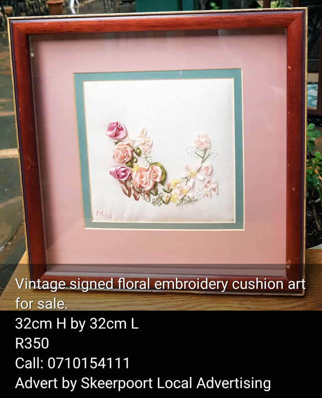 Vintage signed floral embroidery artwork for sale