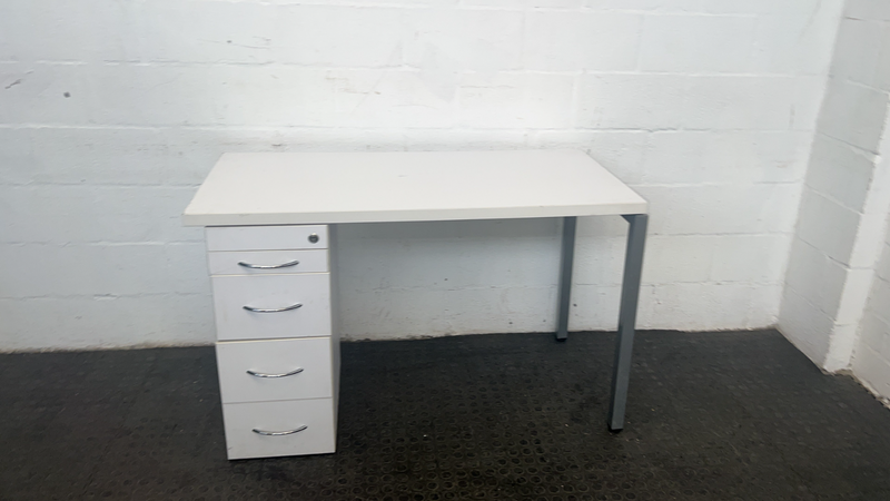 Four Drawer White Office Desk with Steel Legs-