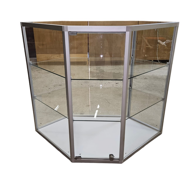 Hexagonal corner cabinet Showcase -Display - Cabinet - Counter Shelving  with Aluminum Frame Glass a
