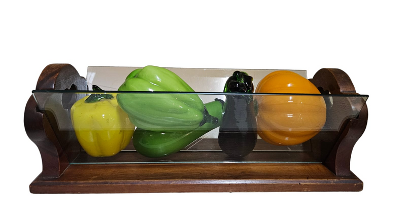 Art Deco Style Wood and Glass Centerpiece Bowl Basket
