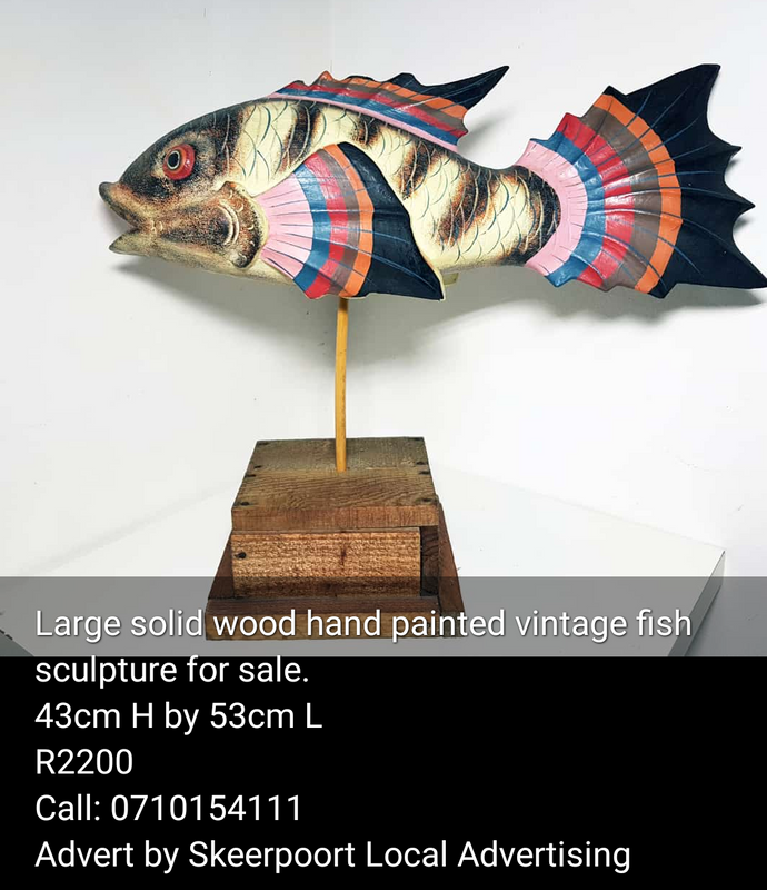 Large solid hand painted vintage fish sculpture for sale