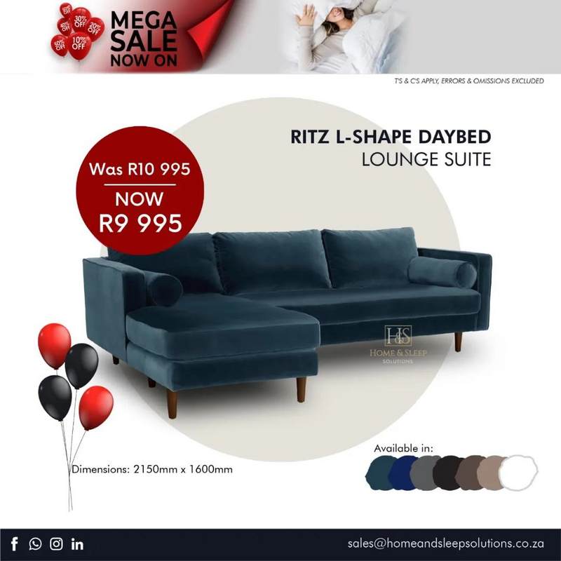 Mega Sale Now On! Up to 50% off selected Home Furniture Ritz L-Shape Daybed Lounge Suite