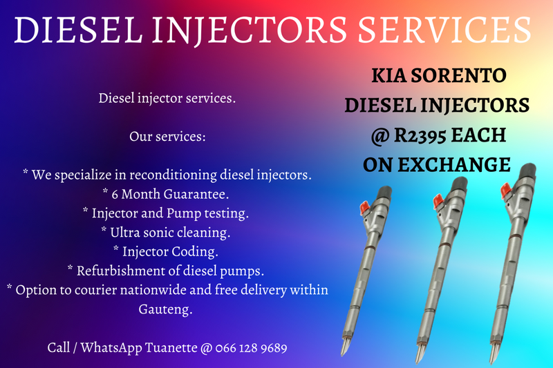 KIA SORENTO DIESEL INJECTORS FOR SALE ON EXCHANGE OR TO RECON YOUR OWN