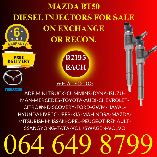 Mazda BT50 diesel injectors for sale on exchange 6 months warranty.