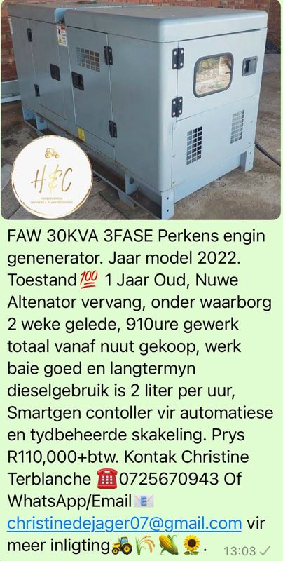 FAW 30Kw 3Fase Enjin Generator.