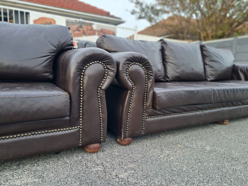 Gates to Africa 2pc Lounge Suite, Oxblood, Studded Three plus two Seater sofas, 060 942 5350