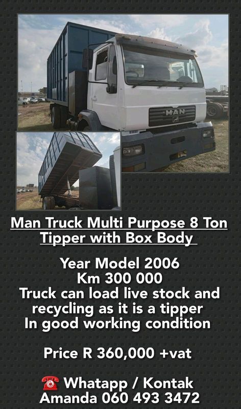 Man Truck Multi Purpose 8 Ton Tipper with box body