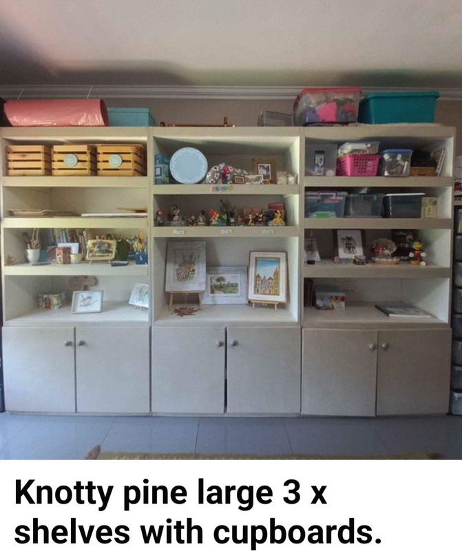 Knotty Pine large 3 x bookshelves with cupboards