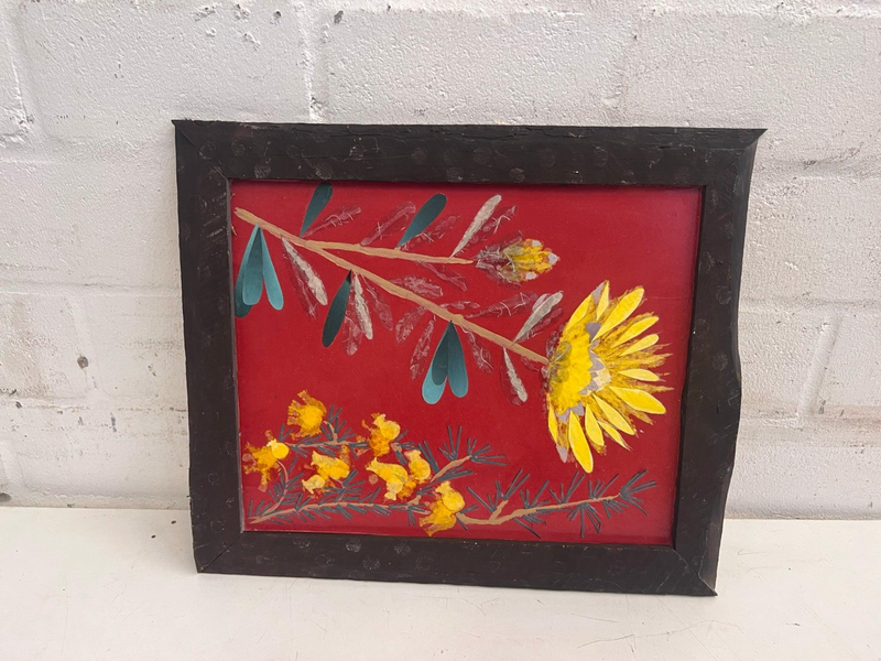 Vintage Floral Print on Red Background Framed Picture 47 x 43cm-