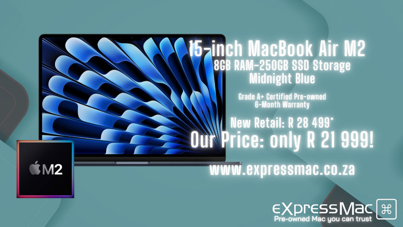 MacBook Air 15-inch M2–8GB Unified RAM – 250GB (2023)Immaculate, 6-Month Warranty incl. SSW