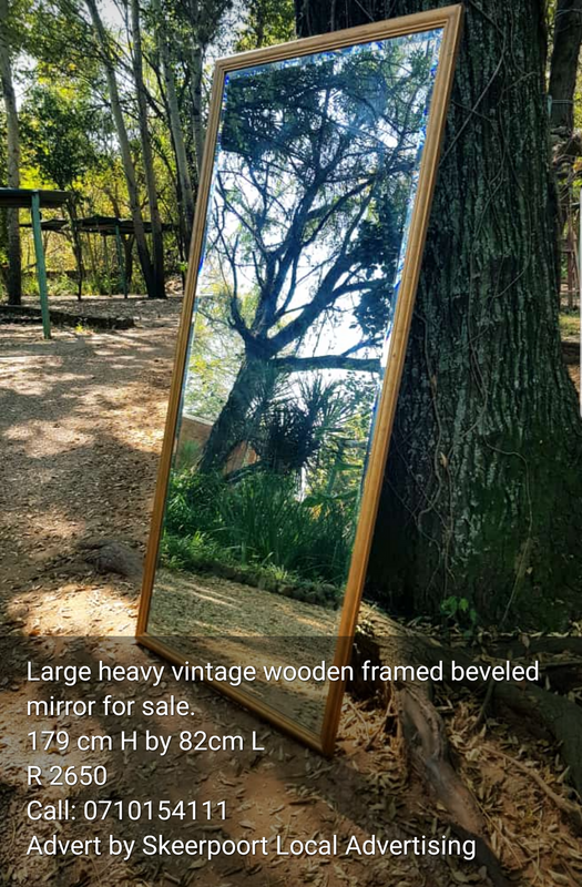 Heavy large vintage wooden framed beveled mirror for sale