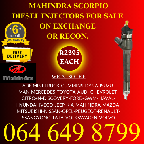 Mahindra Scorpio diesel injectors for sale on exchange or we recon. 6 Months warranty.