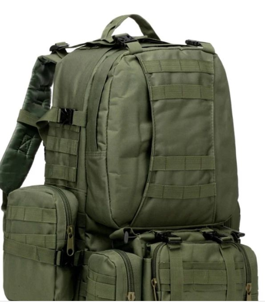 Gently Used Tactical Backpack with 3 Molle Bags (55L) - Green -