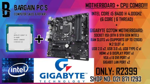 Intel Core I5 8400 Cpu + Gigabyte Q370m Motherboard Combo!!!