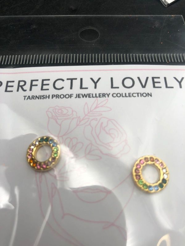 Nearly New Stainless Steel Gold Plated Colourful Earrings - Beautiful 18ct real gold plated stainles