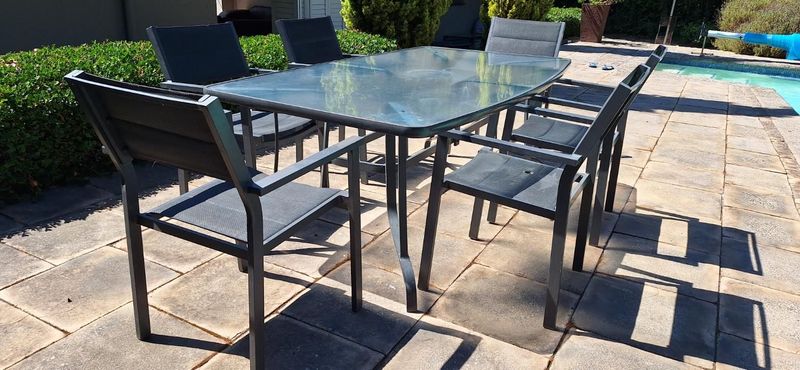 6 Seater Modern Aluminium Patio Set Table and 6 Chairs Outdoor Garden Set Charcoal Grey colour