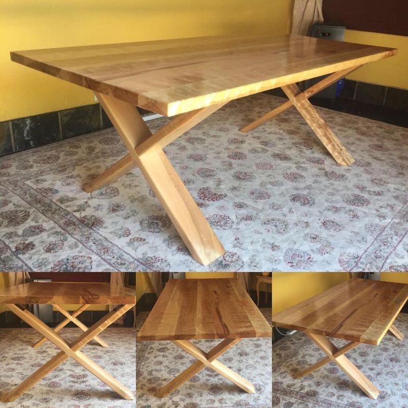 Poplarwood table with cross legs