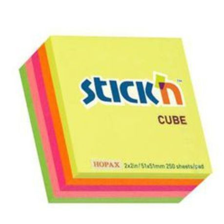 Stick&#39;n - Mini Neon Cubes Assorted (50 x 50mm) , 250 sheets per cube Box 12