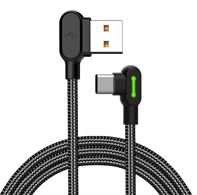 Mcdodo LED Fast Charging Cable 90 Degree Bend USB-A USB-C Braided Cable - Black - 0.5 m - WORKING CO