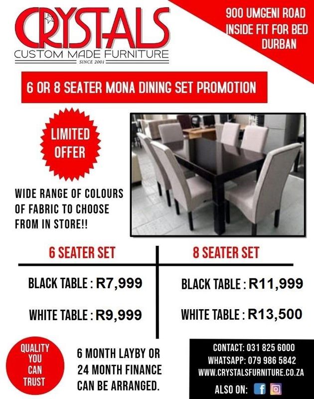 MONA 6 SEATER DINING SET FROM R7999 - QUALITY GUARANTEED - 900 UMGENI RD