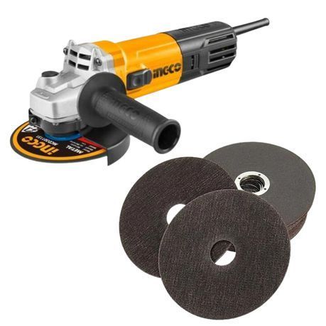 Ingco - Angle Grinder (750W) and Generic Cutting Discs x10