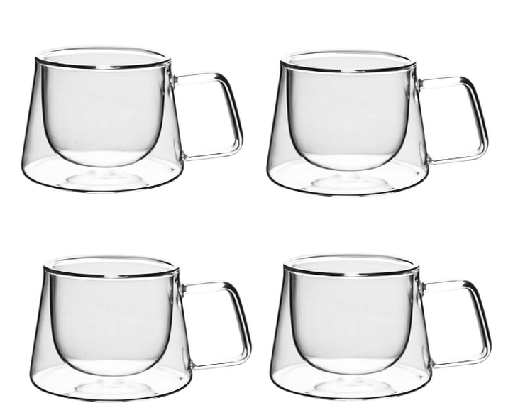 Gently Used High-Quality Double Walled 150ml Borosilicate Glass Coffee/Tea Cup - Set of 4 -