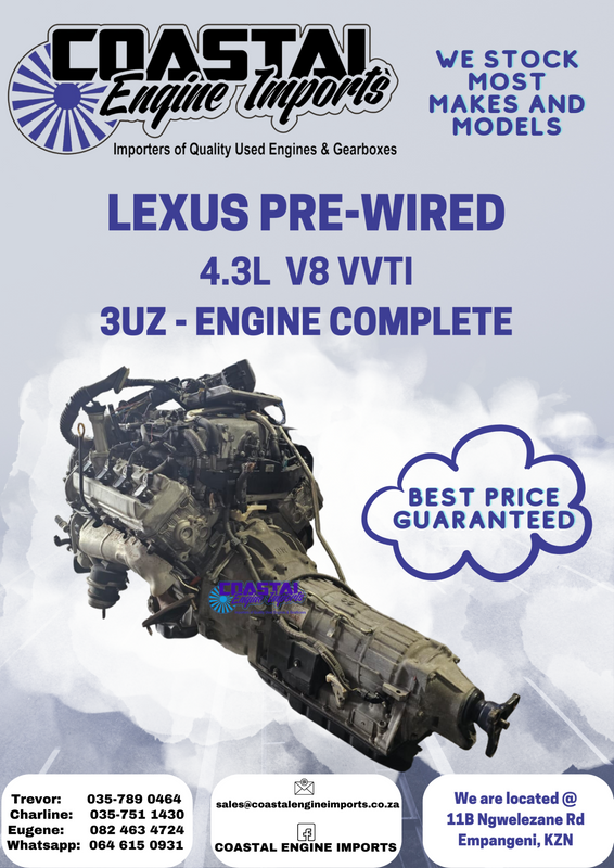 LEXUS 3UZ / PREWIRED /  4.3L  V8 VVTI ENGINE COMPLETE