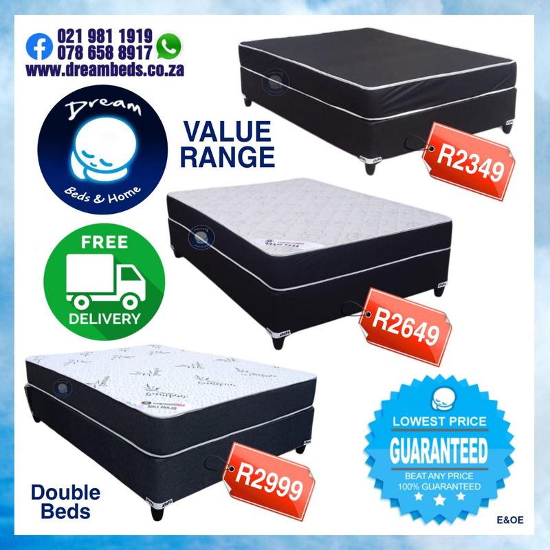 DOUBLE BED and Mattress Only with FREE Delivery from R2349! Factory Prices Direct