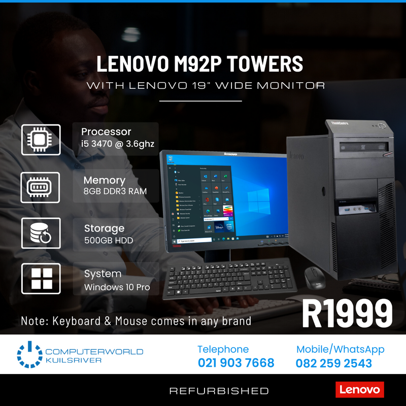 i5 TOWERS AND 19 inch WIDE LCD COMBOS FOR R1999