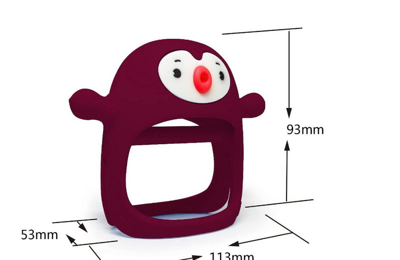 Nearly New BPA Free Silicone Never Drop Penguin Teether For Babies - Red - 3-9 months -