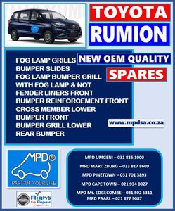 Toyota Rumion OEM Quality spares and replacement parts - Limited Stock Available!!!